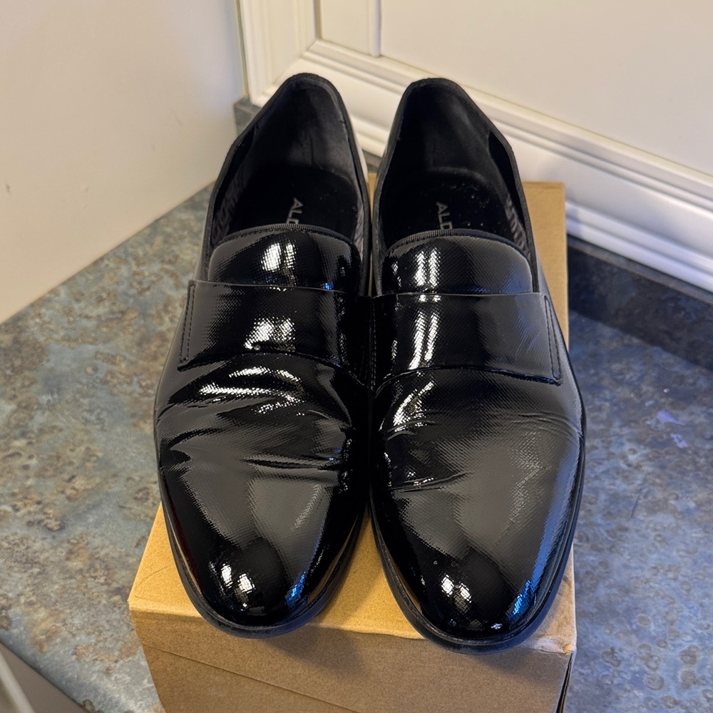 Aldo Shiny Black Slip-On Loafers